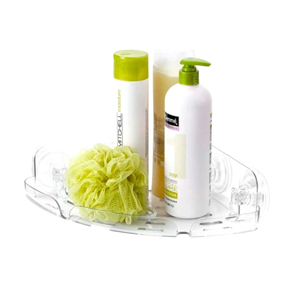 Acrylic Corner Shelf- 10 x 3 x 3, Suction & Adhesive‎ Attachment, Bathroom, Dorm